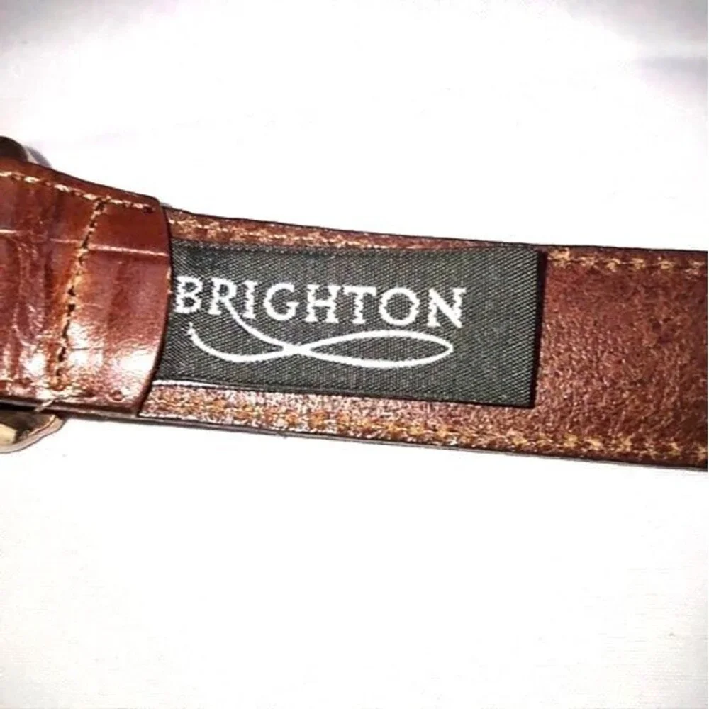 Vintage Brighton Gold Tone Buckle  Brown Leather Belt 33